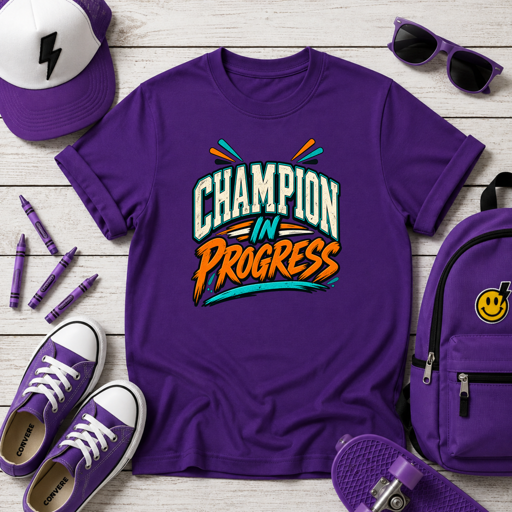Kids Tee "Champion in Progress" Athletic Boys & Girls Graphic T-shirt
