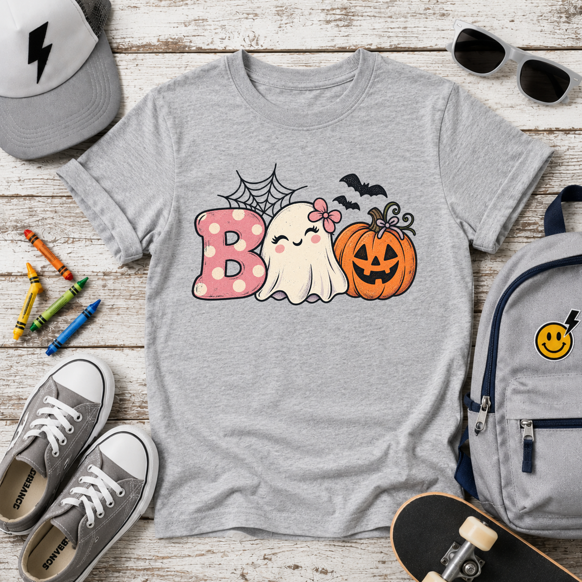 "Boo Ghost & Jack-O'-Lantern" Girls Cute Halloween Shirt