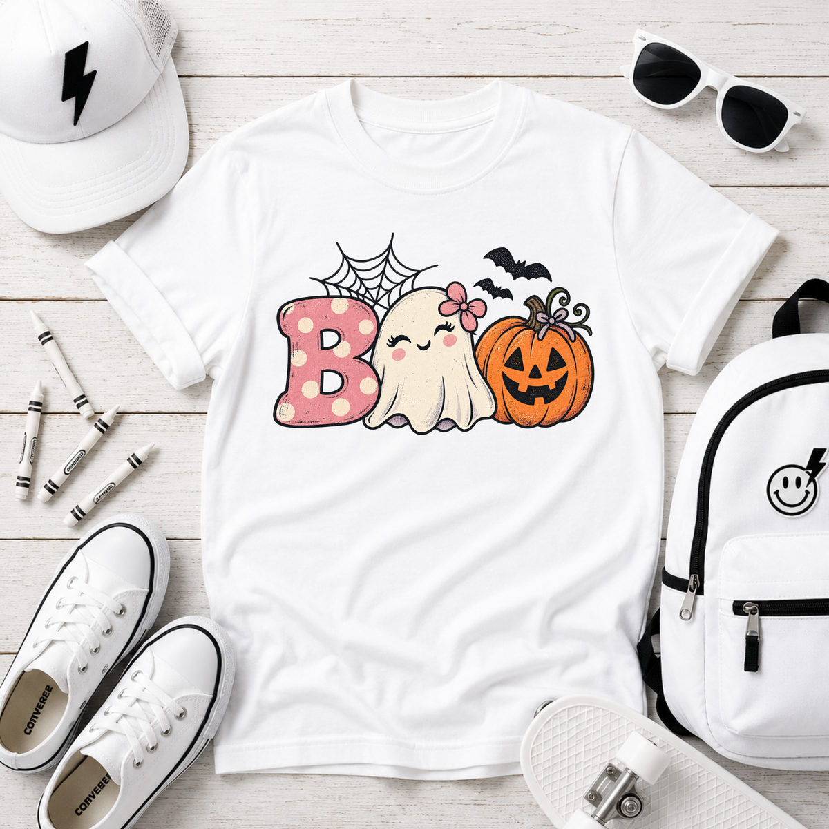 "Boo Ghost & Jack-O'-Lantern" Girls Cute Halloween Shirt