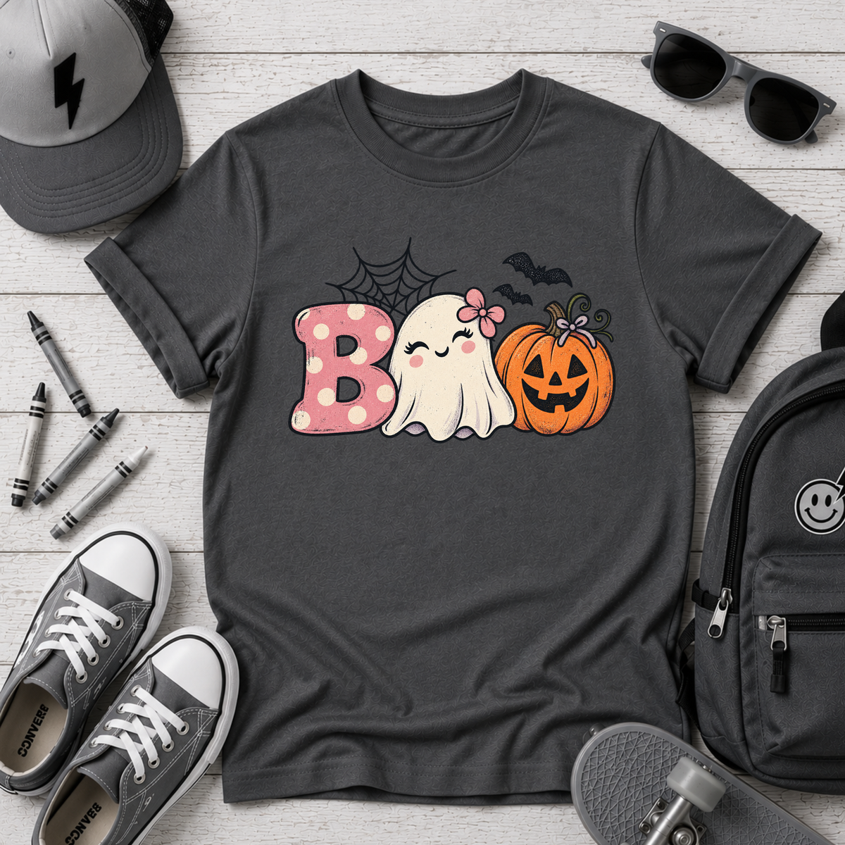 "Boo Ghost & Jack-O'-Lantern" Girls Cute Halloween Shirt