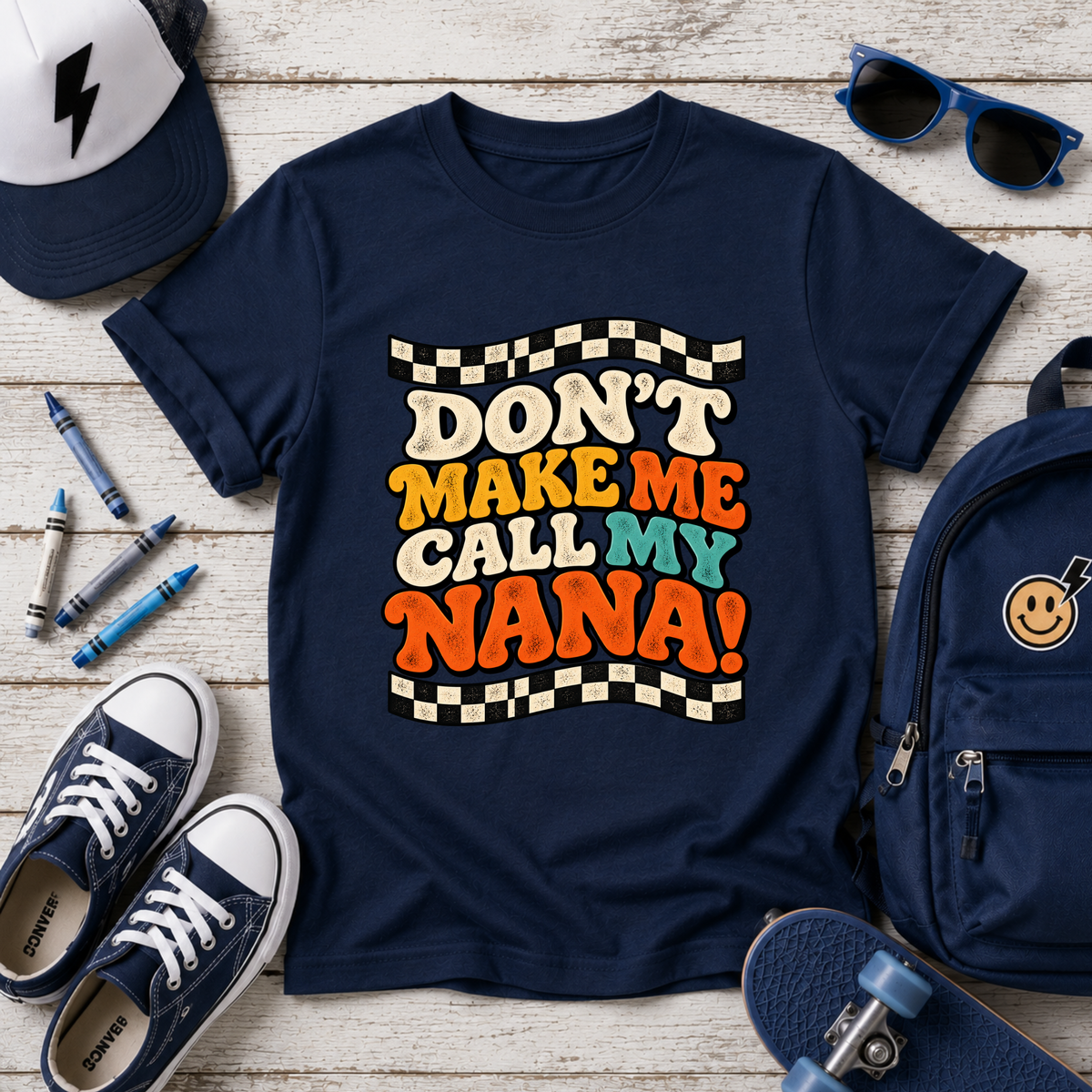 Kids Tee "Don't Make Me Call My Nana!" Retro Boys & Girls Graphic Shirt