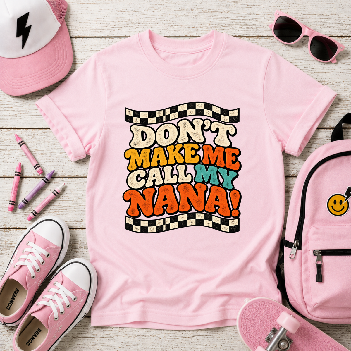 Kids Tee "Don't Make Me Call My Nana!" Retro Boys & Girls Graphic Shirt