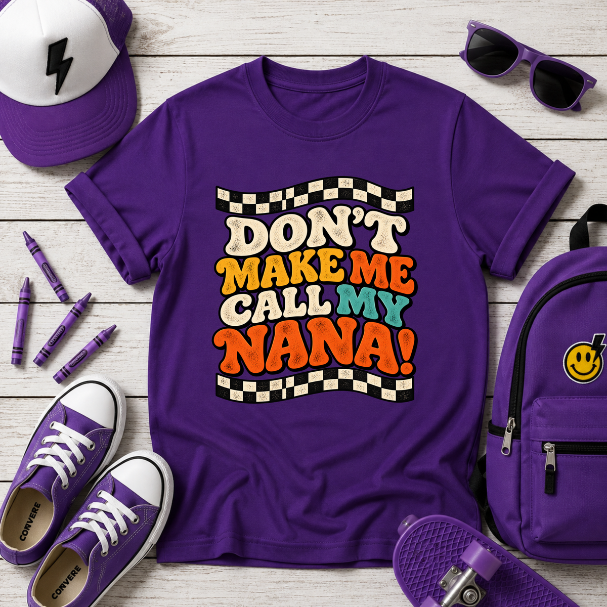 Kids Tee "Don't Make Me Call My Nana!" Retro Boys & Girls Graphic Shirt