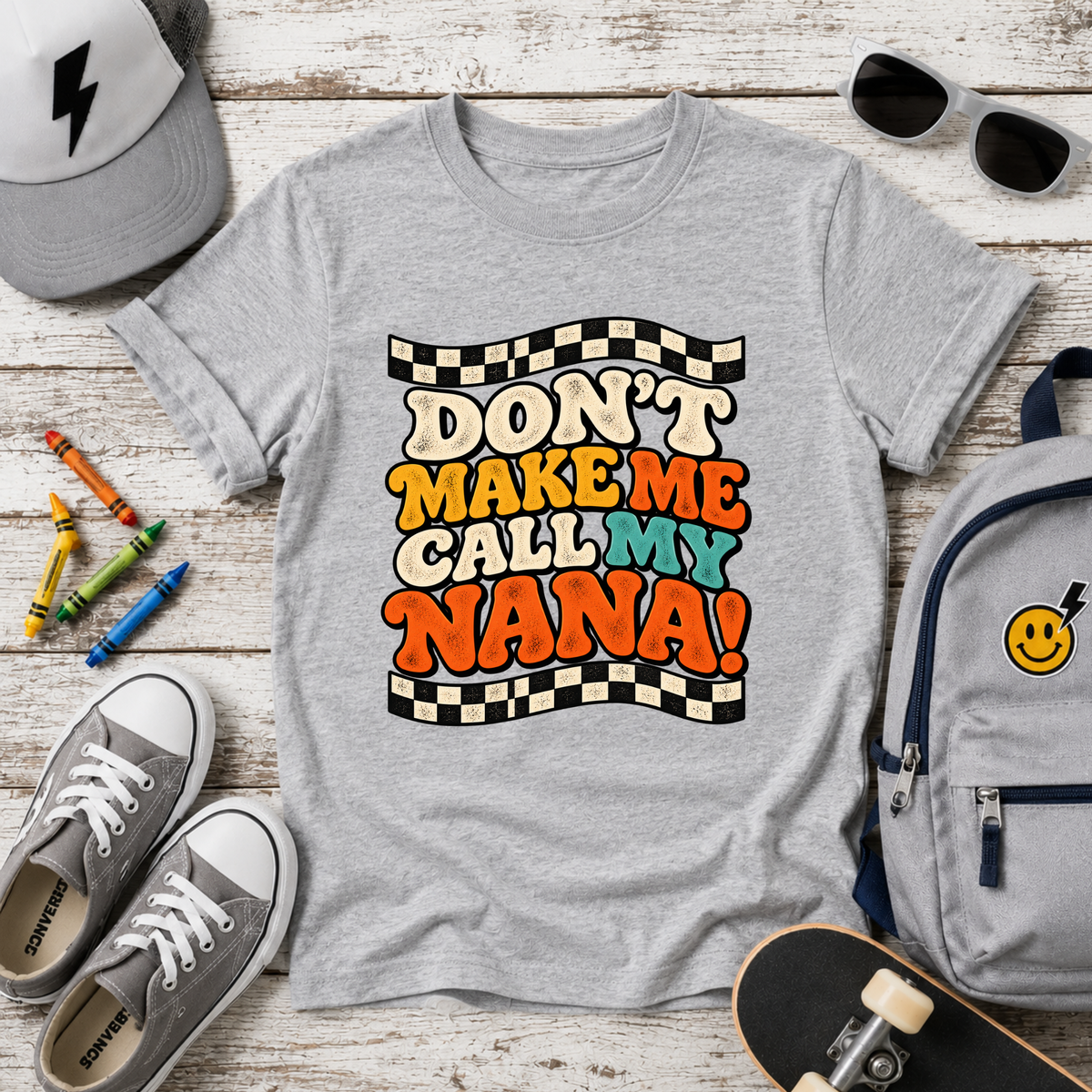 Kids Tee "Don't Make Me Call My Nana!" Retro Boys & Girls Graphic Shirt