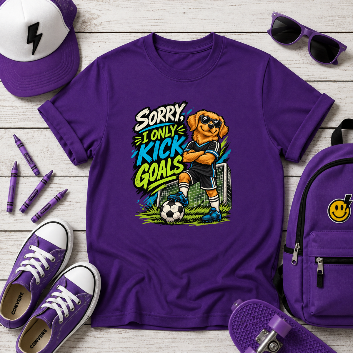 Kids Soccer T‑Shirt “Sorry I Only Kick Goals” Sports Cartoon Pup