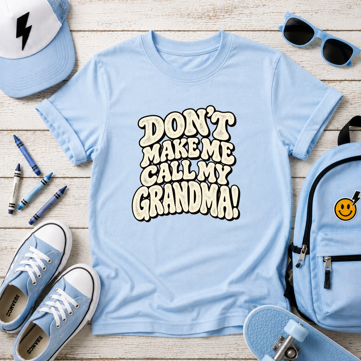 Kids Tee "Don't Make Me Call My Grandma!" Retro Graphic Boys & Girls T‑Shirt
