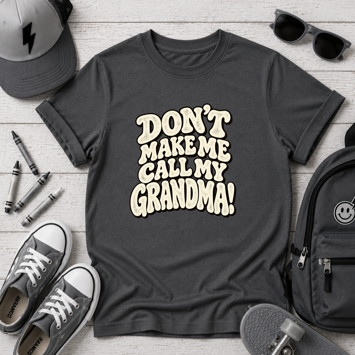 Kids Tee "Don't Make Me Call My Grandma!" Retro Graphic Boys & Girls T‑Shirt