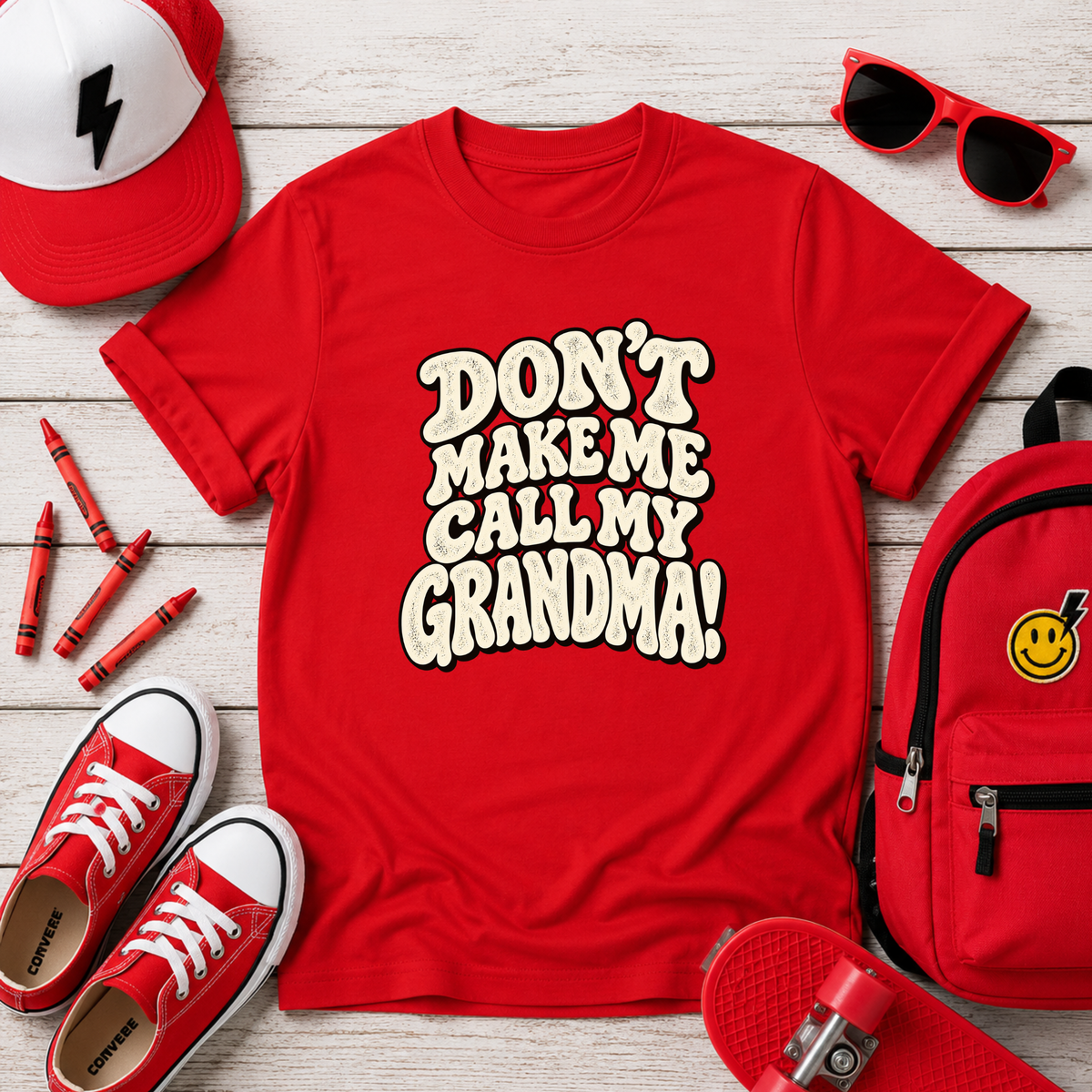 Kids Tee "Don't Make Me Call My Grandma!" Retro Graphic Boys & Girls T‑Shirt