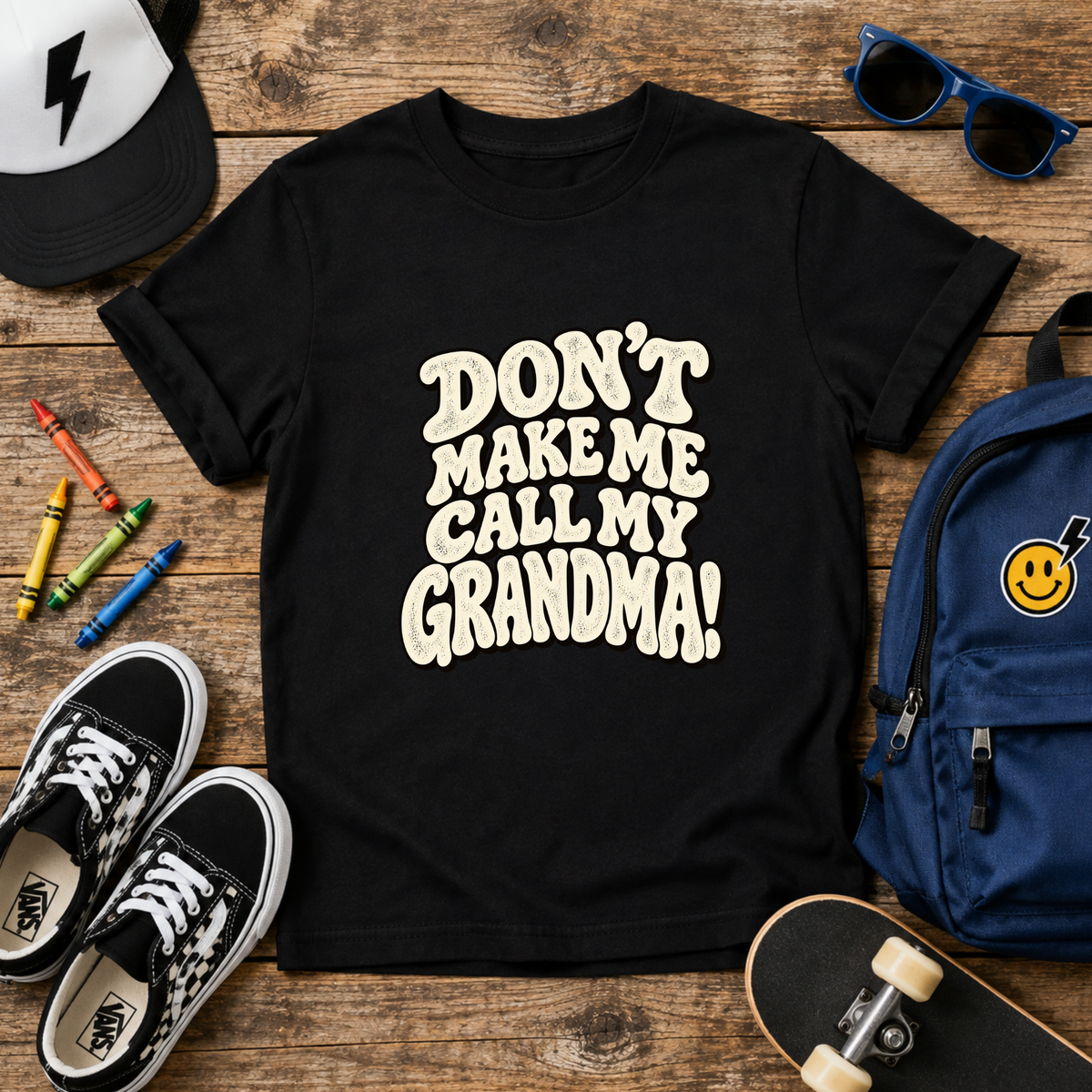 Kids Tee "Don't Make Me Call My Grandma!" Retro Graphic Boys & Girls T‑Shirt