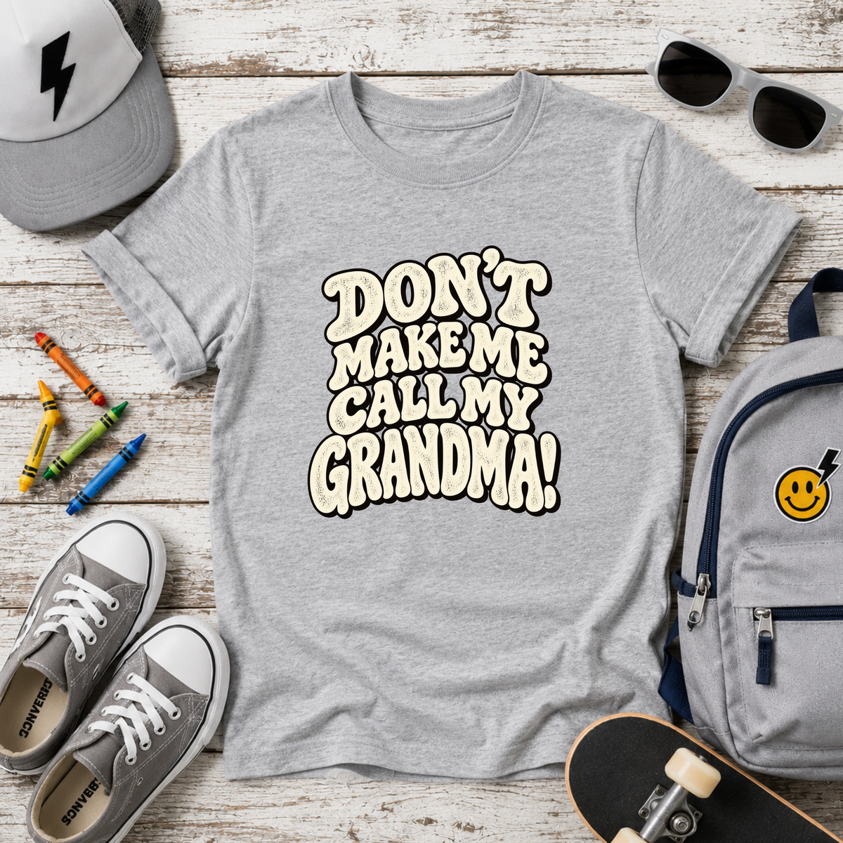 Kids Tee "Don't Make Me Call My Grandma!" Retro Graphic Boys & Girls T‑Shirt