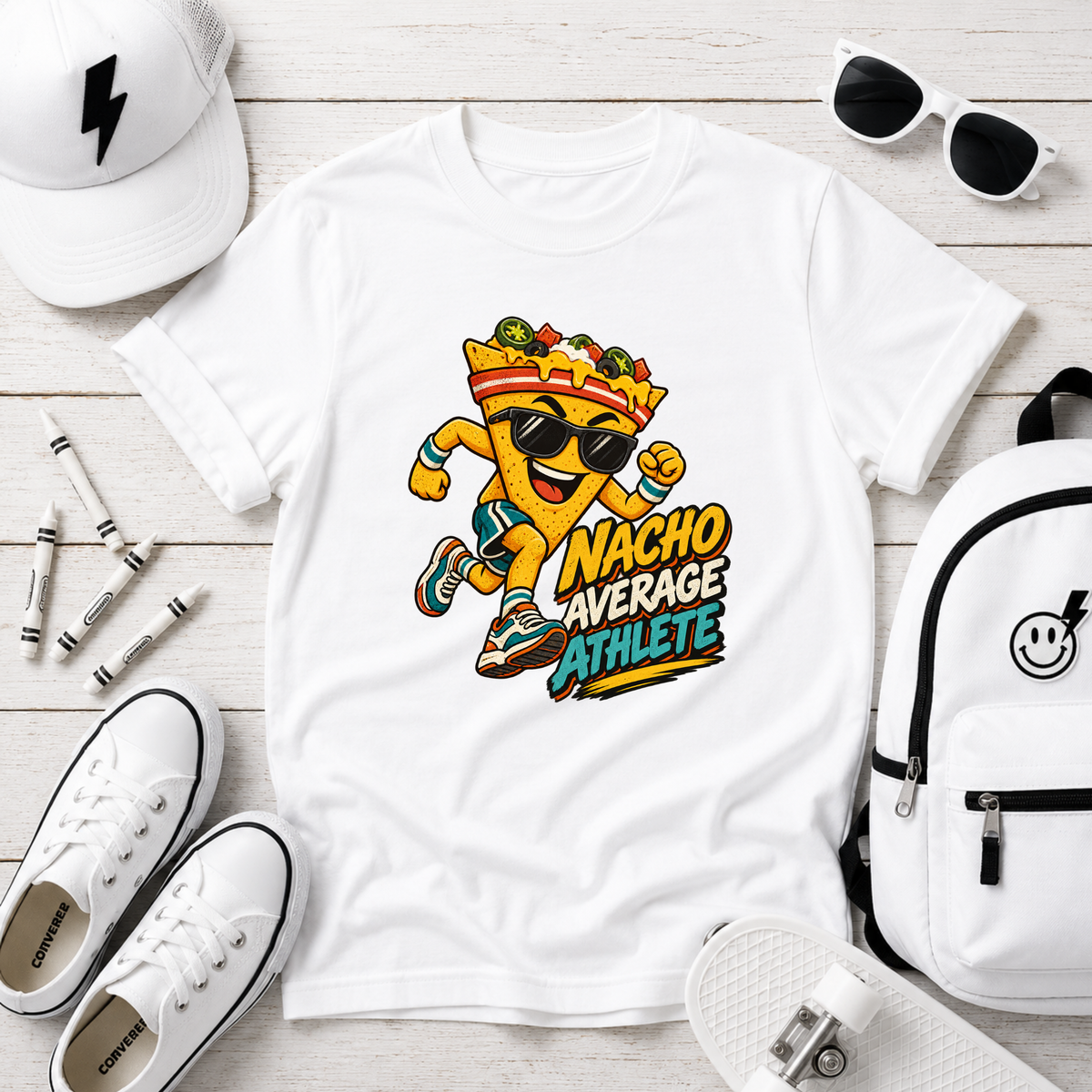 Kids Tee "Nacho Average Athlete" Cartoon Nacho Sports Shirt