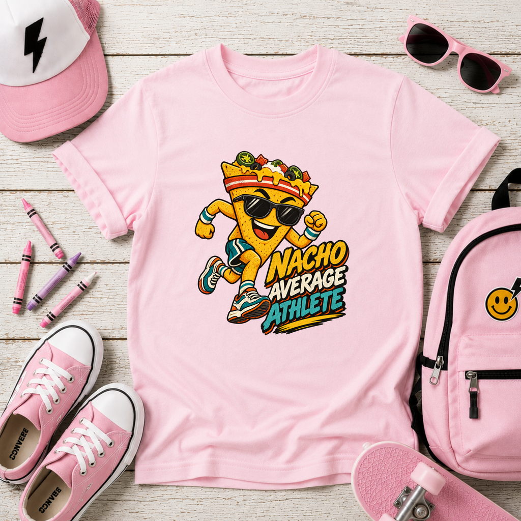 Kids Tee "Nacho Average Athlete" Cartoon Nacho Sports Shirt