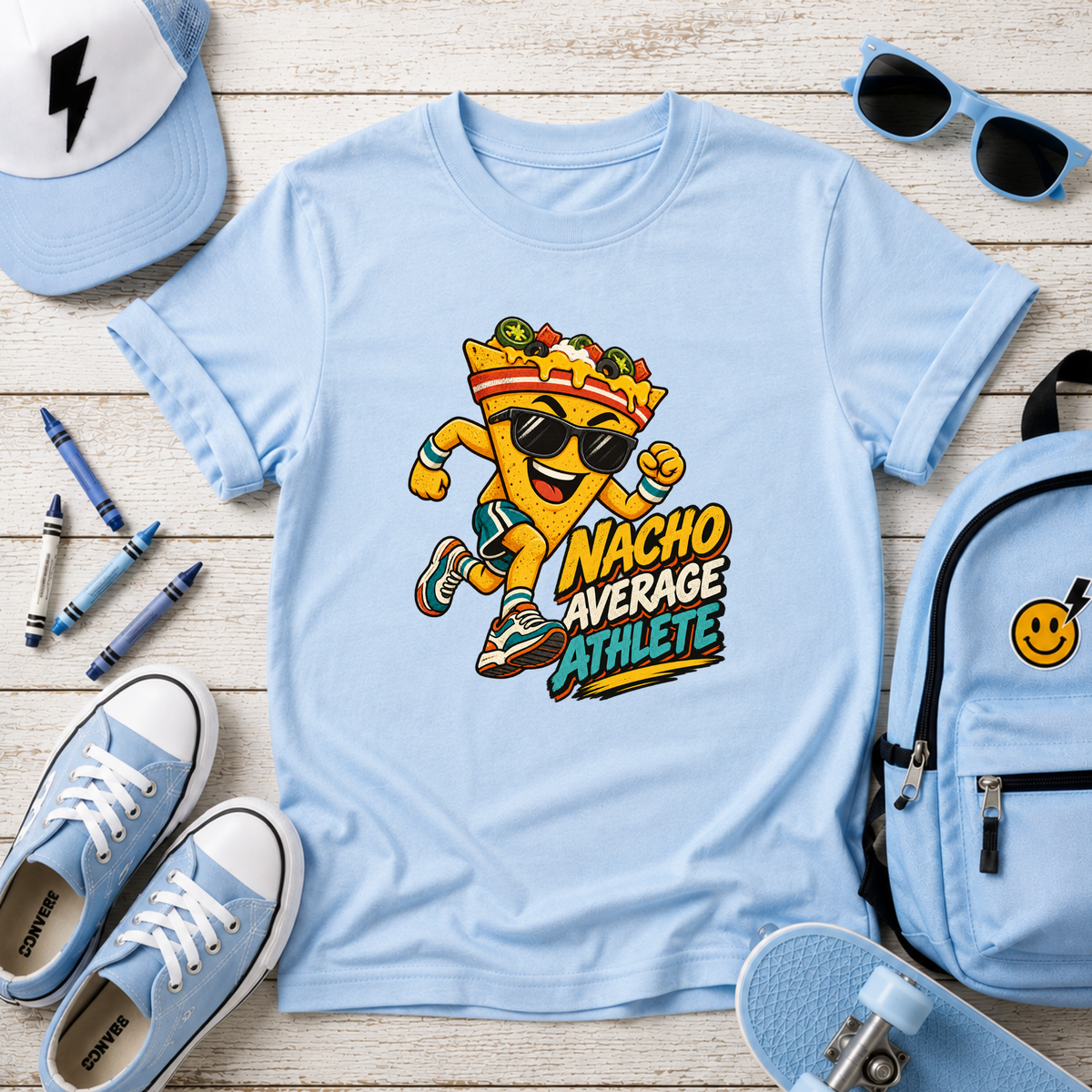 Kids Tee "Nacho Average Athlete" Cartoon Nacho Sports Shirt