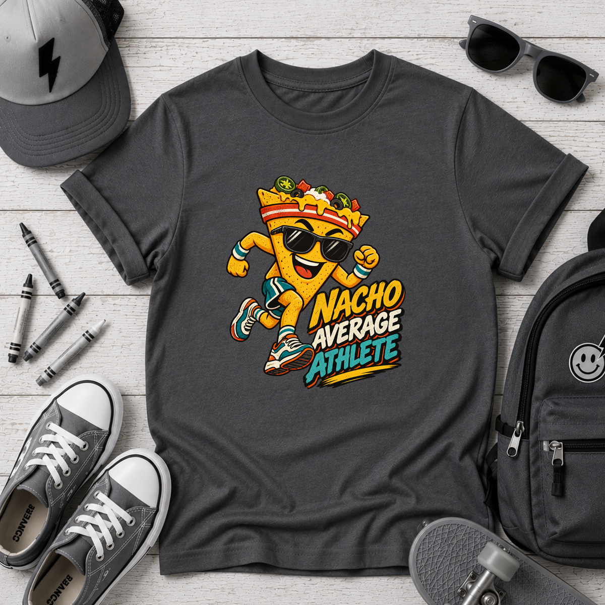 Kids Tee "Nacho Average Athlete" Cartoon Nacho Sports Shirt
