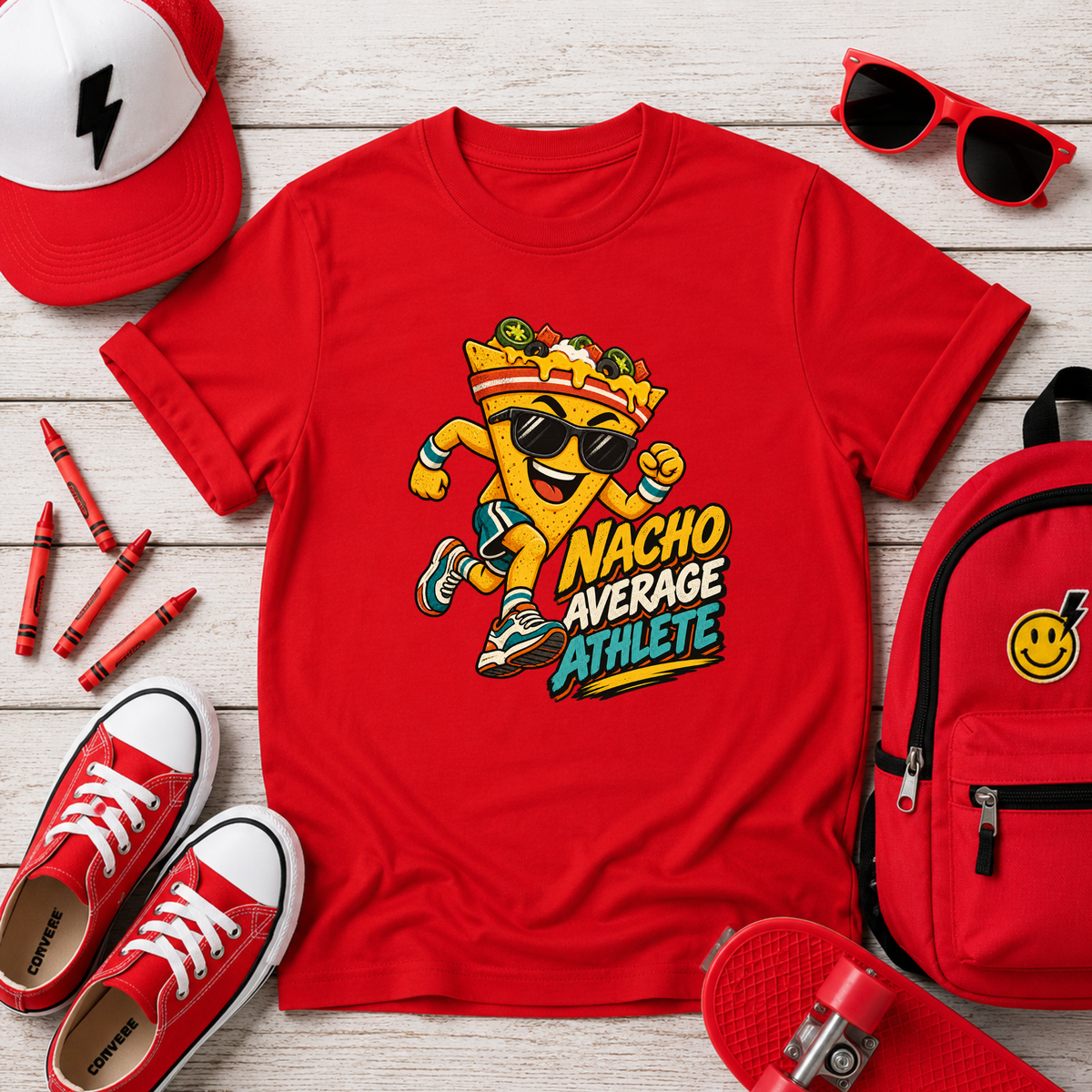 Kids Tee "Nacho Average Athlete" Cartoon Nacho Sports Shirt