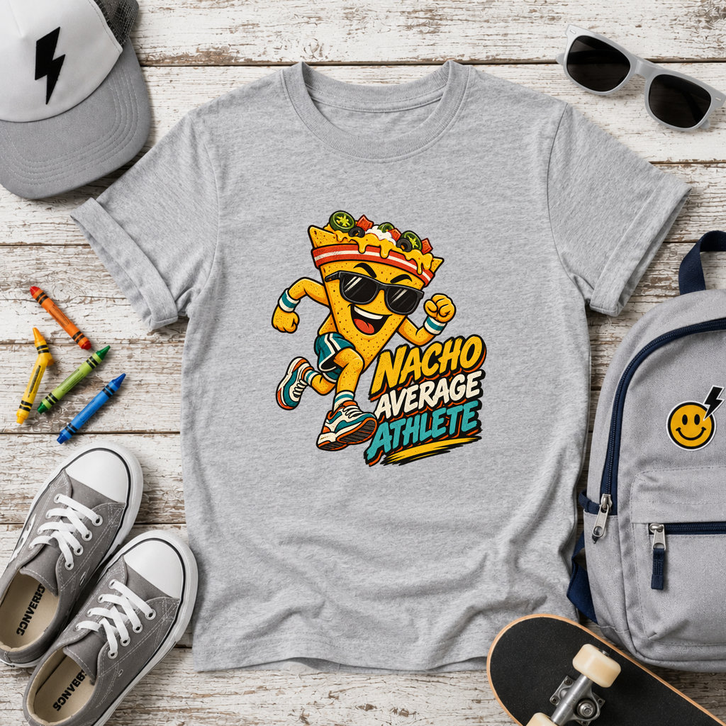 Kids Tee "Nacho Average Athlete" Cartoon Nacho Sports Shirt