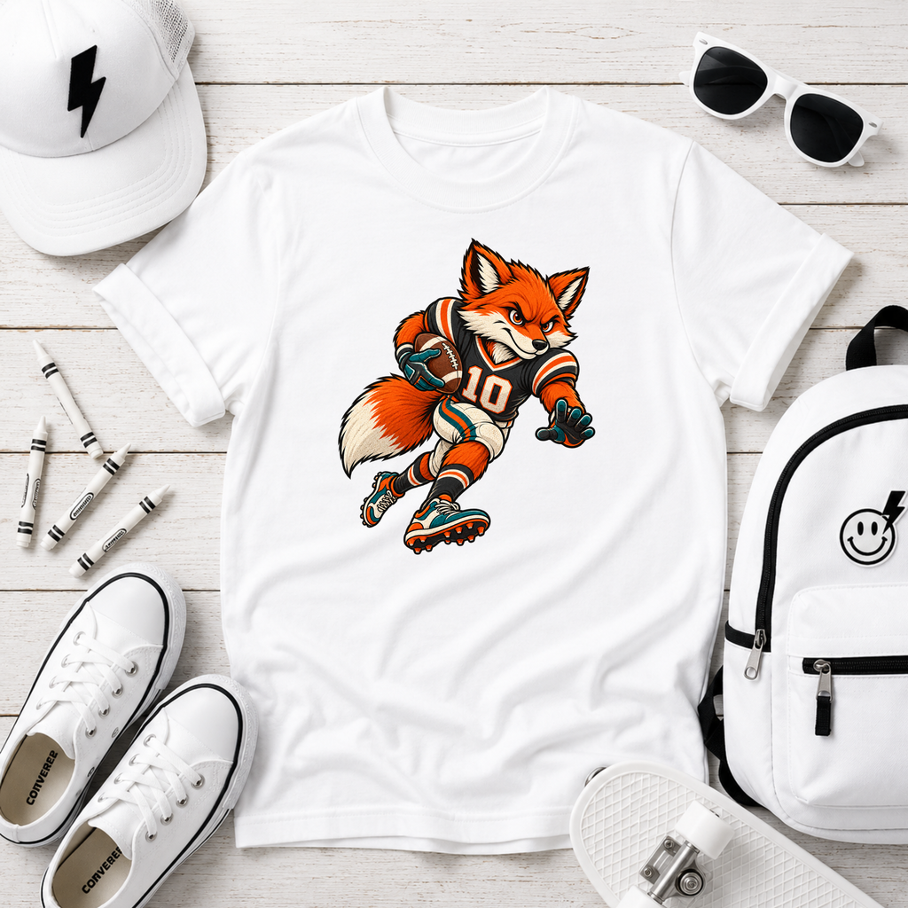 Kids Tee Playful Fox Football Player Sports Graphic