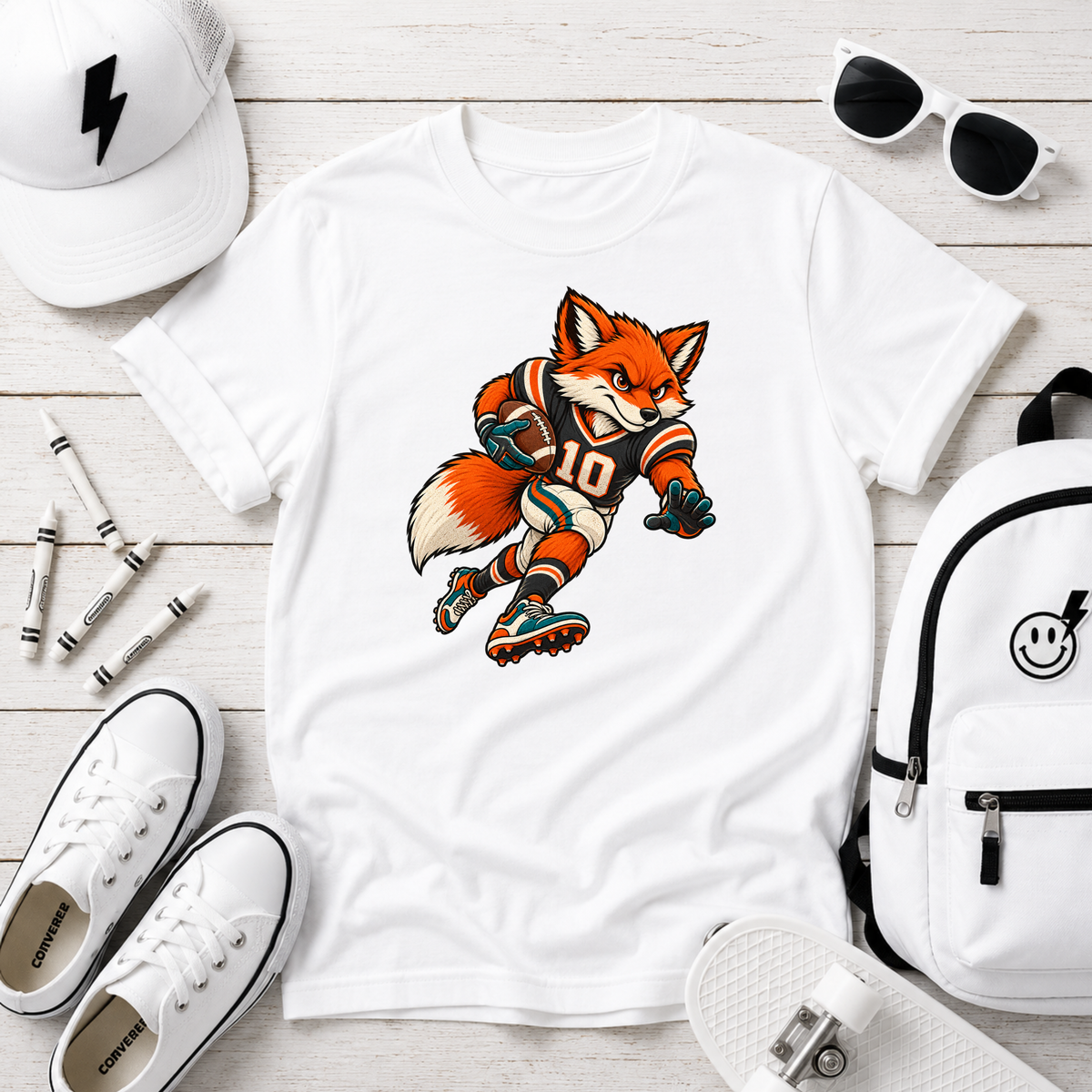 Kids Tee Playful Fox Football Player Sports Graphic