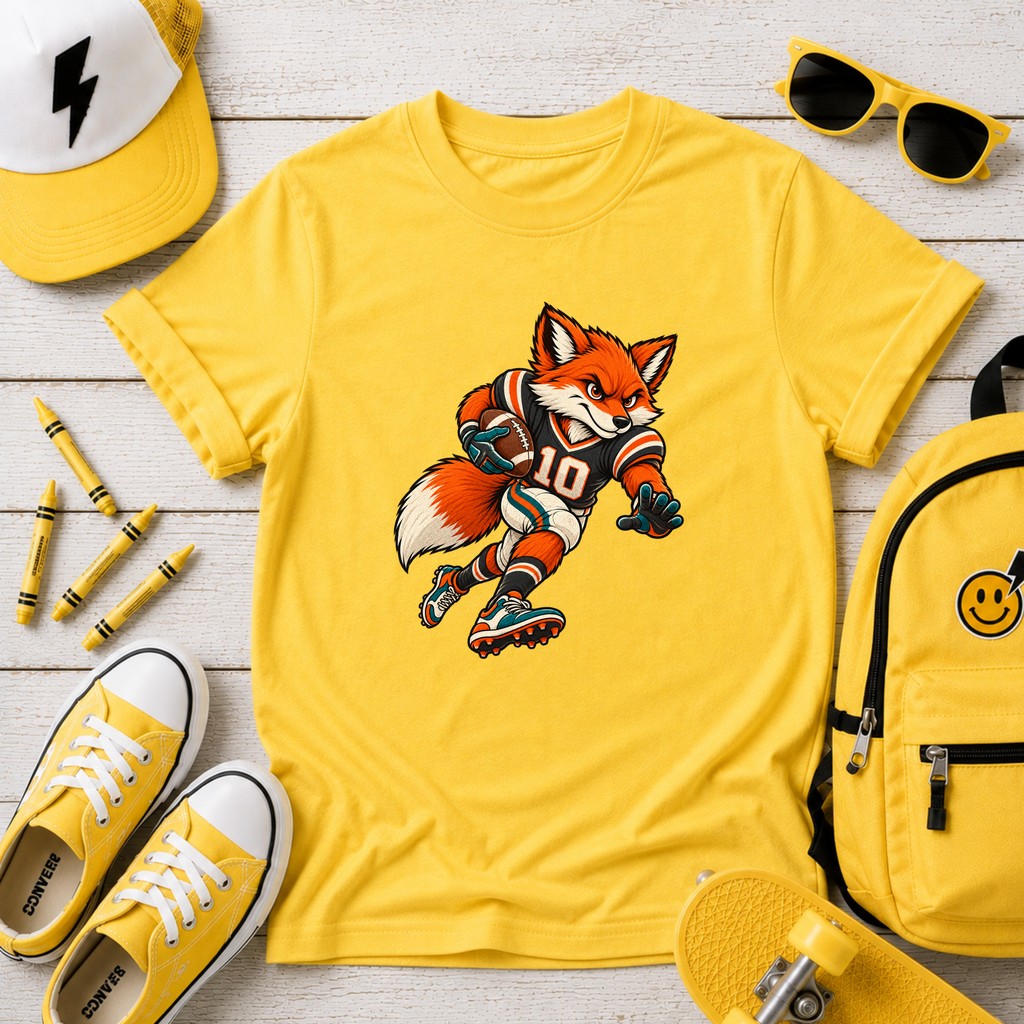 Kids Tee Playful Fox Football Player Sports Graphic