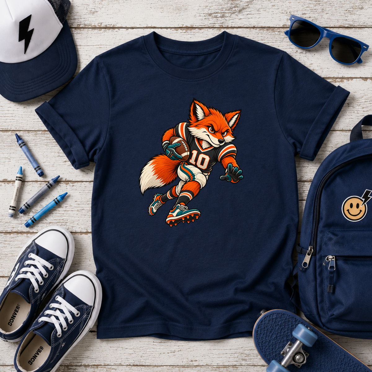 Kids Tee Playful Fox Football Player Sports Graphic
