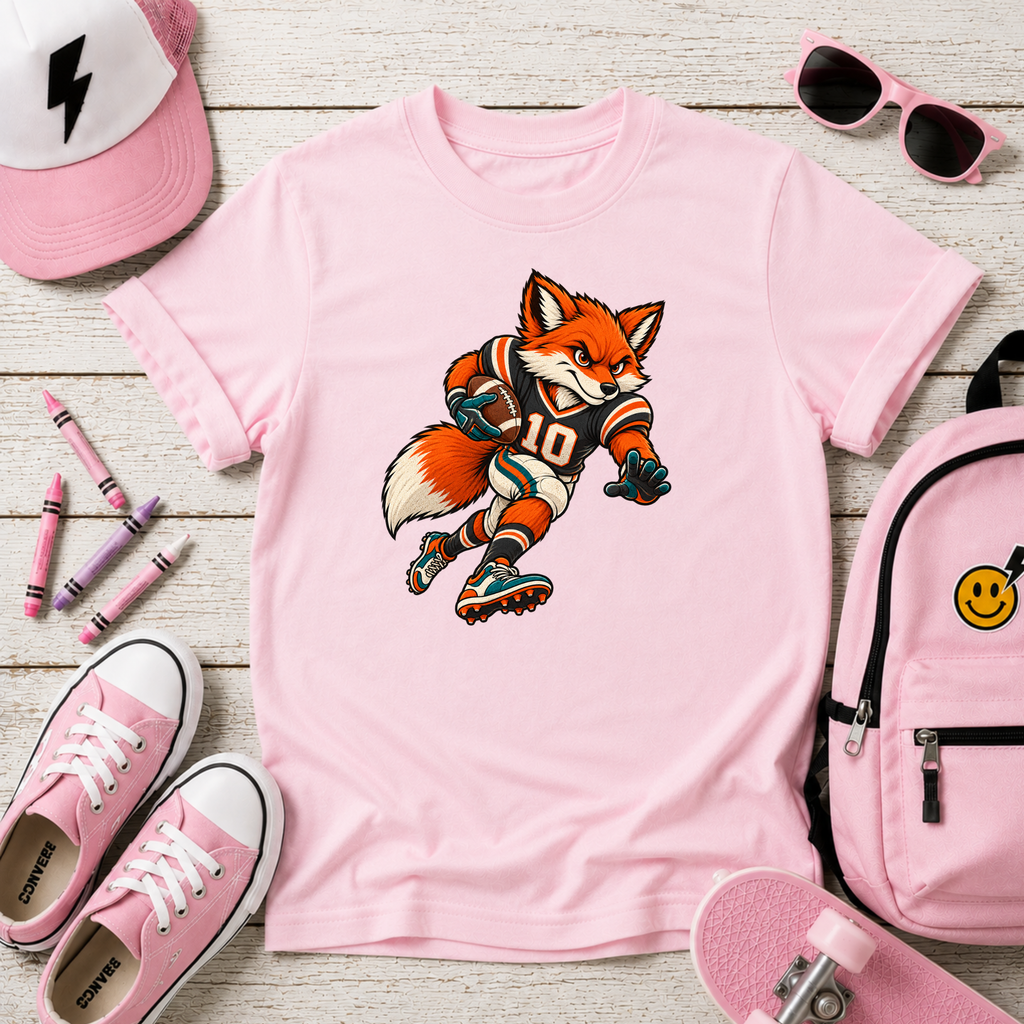 Kids Tee Playful Fox Football Player Sports Graphic