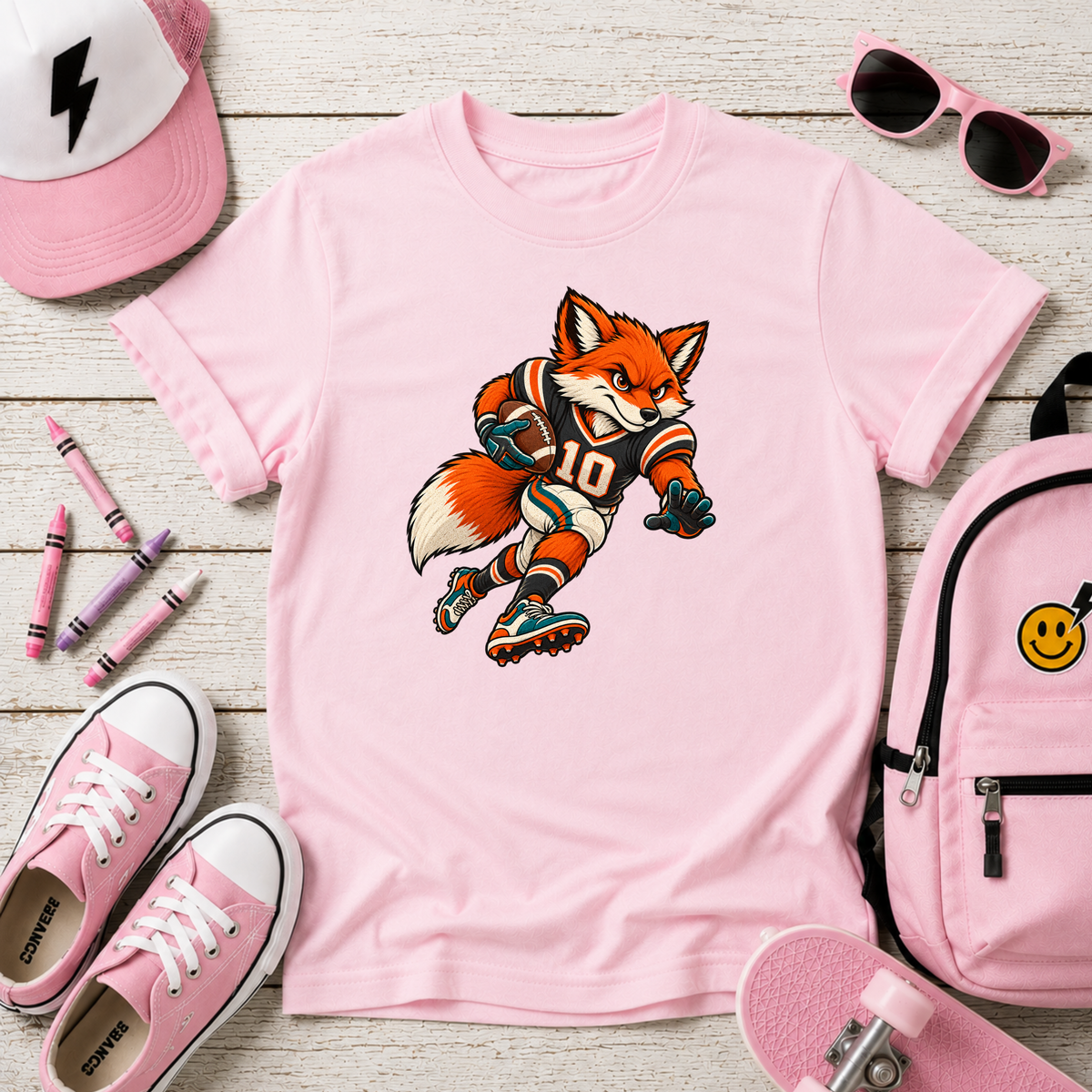 Kids Tee Playful Fox Football Player Sports Graphic