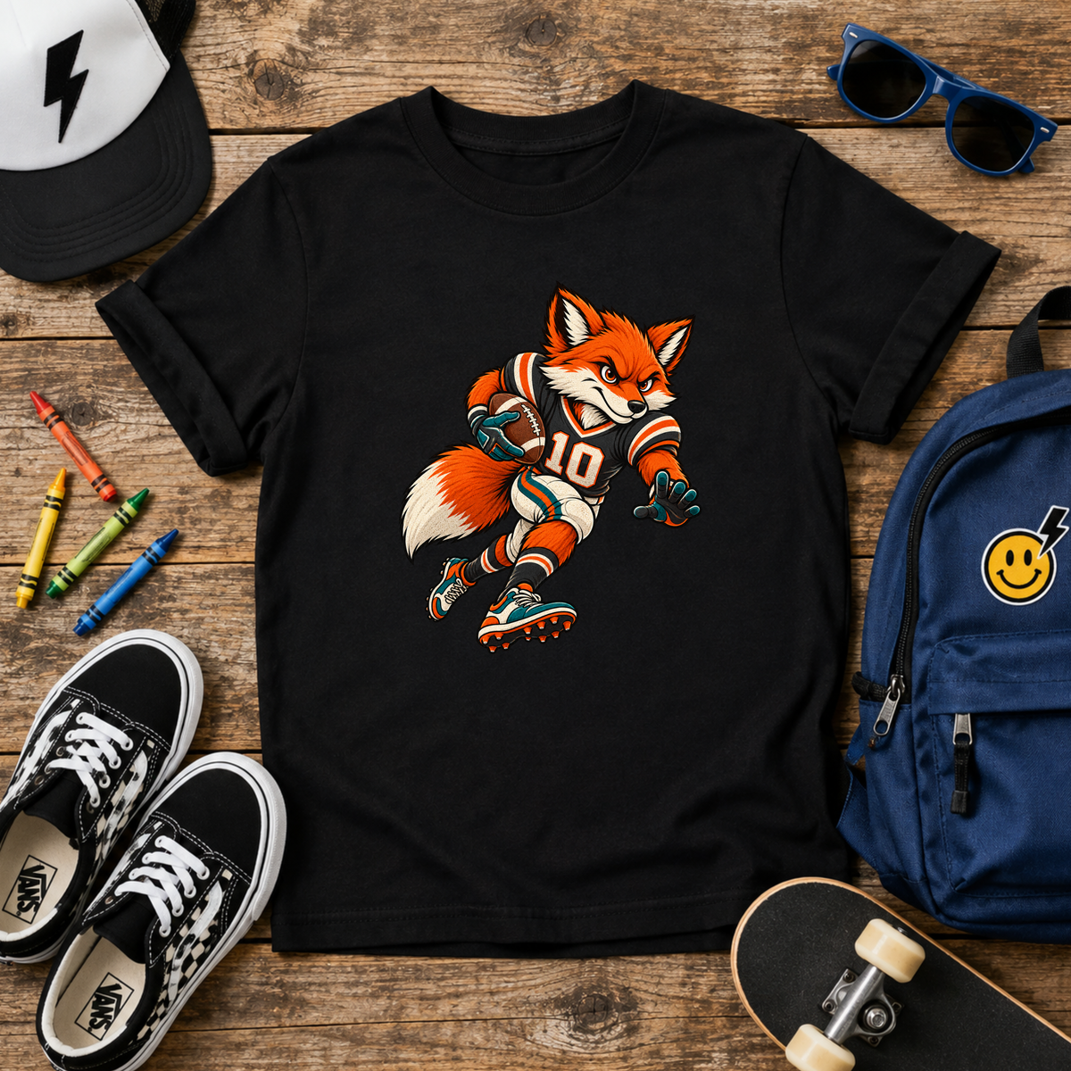 Kids Tee Playful Fox Football Player Sports Graphic