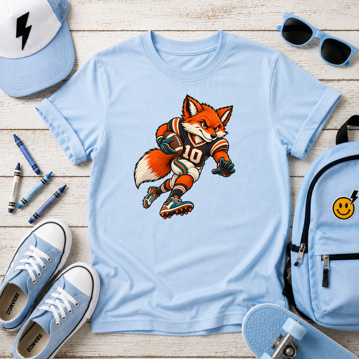 Kids Tee Playful Fox Football Player Sports Graphic