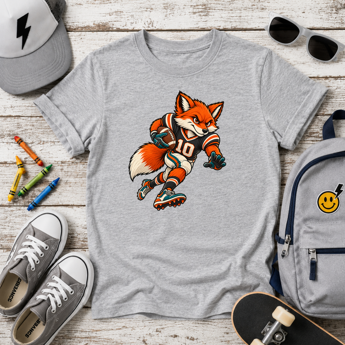 Kids Tee Playful Fox Football Player Sports Graphic
