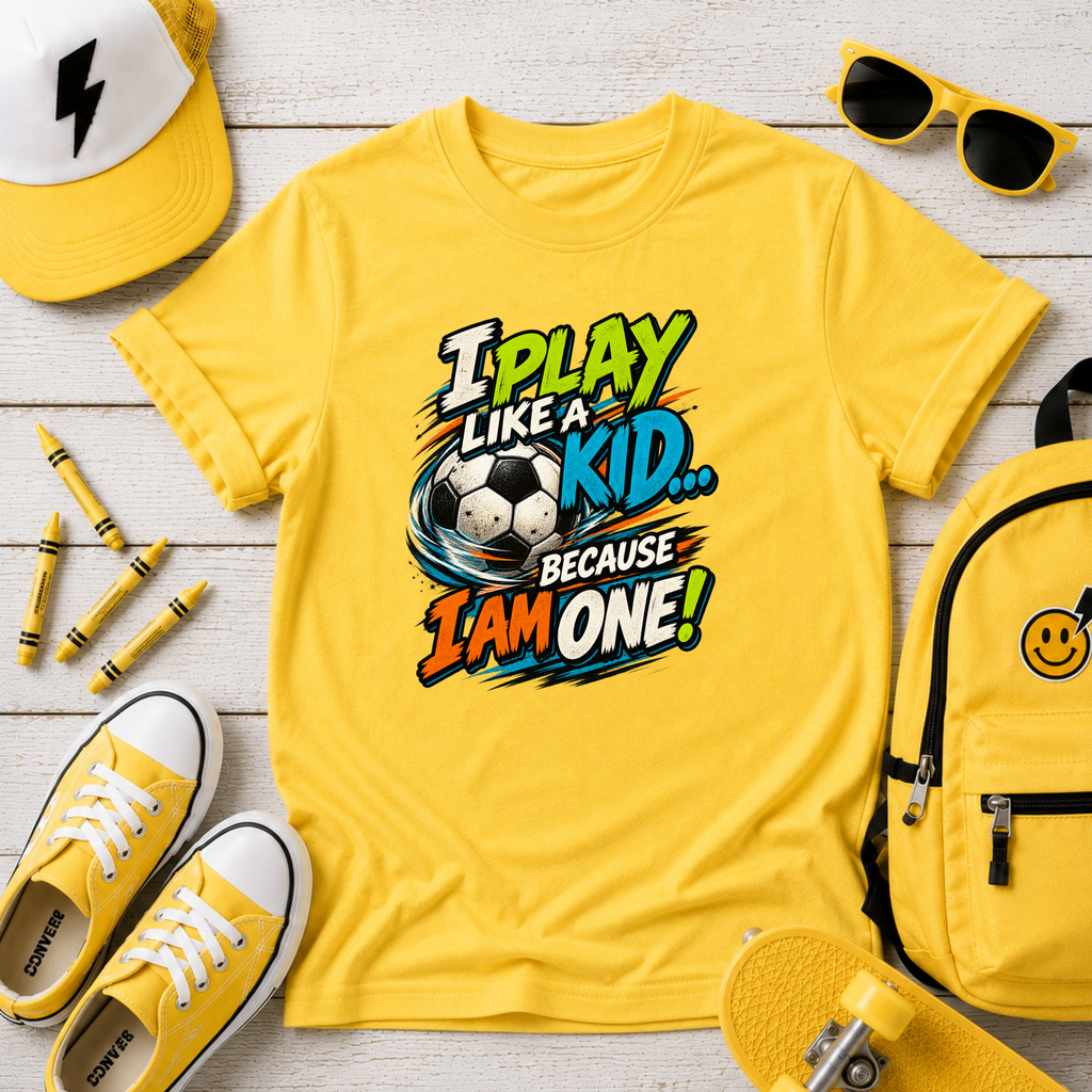 Kids Tee "I Play Like a Kid Because I Am One!" Sports Graphic Soccer Shirt