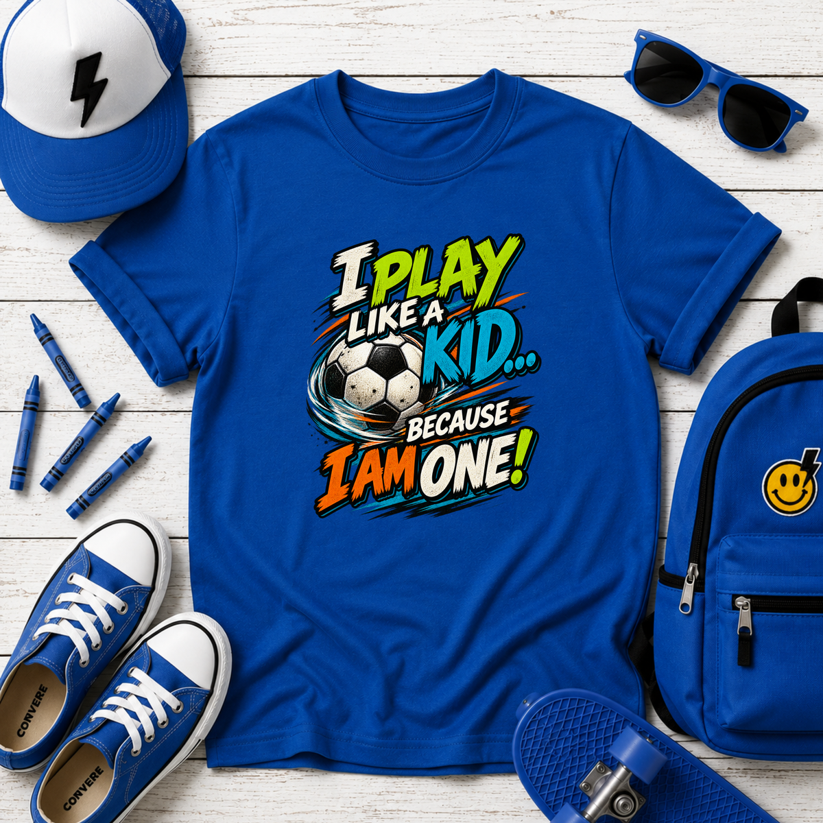 Kids Tee "I Play Like a Kid Because I Am One!" Sports Graphic Soccer Shirt