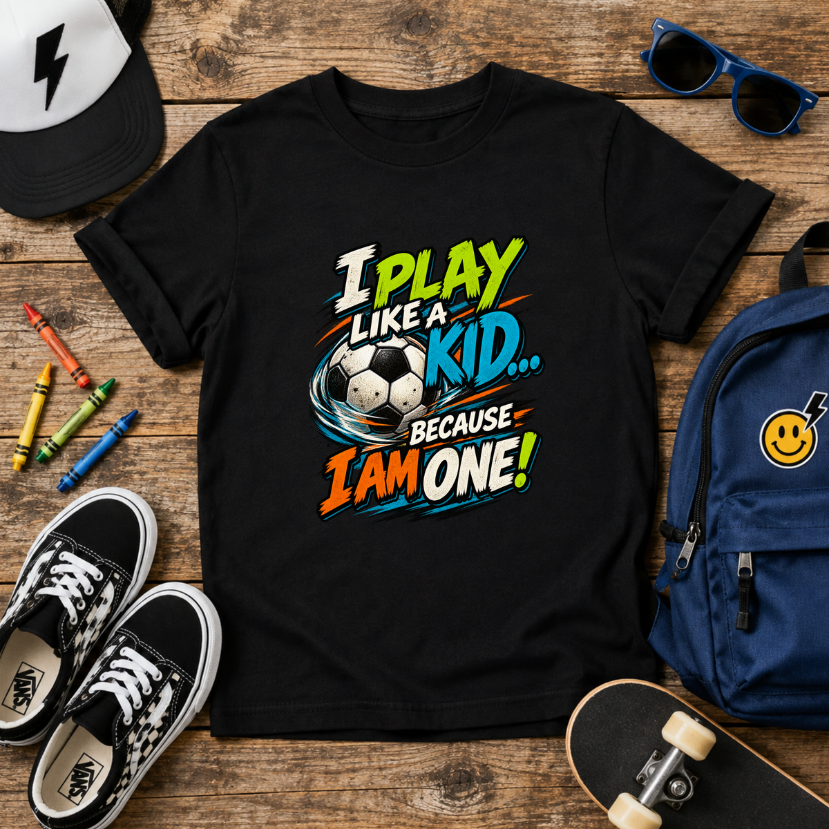 Kids Tee "I Play Like a Kid Because I Am One!" Sports Graphic Soccer Shirt