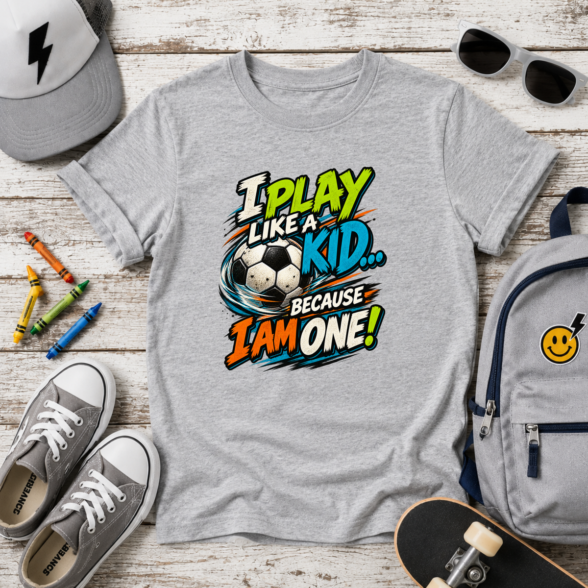 Kids Tee "I Play Like a Kid Because I Am One!" Sports Graphic Soccer Shirt