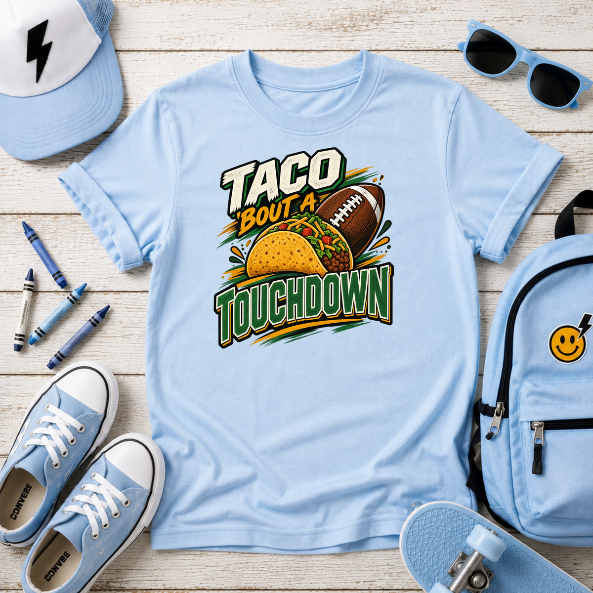 Kids Tee "Taco 'Bout a Touchdown" Football Taco Sports Graphic