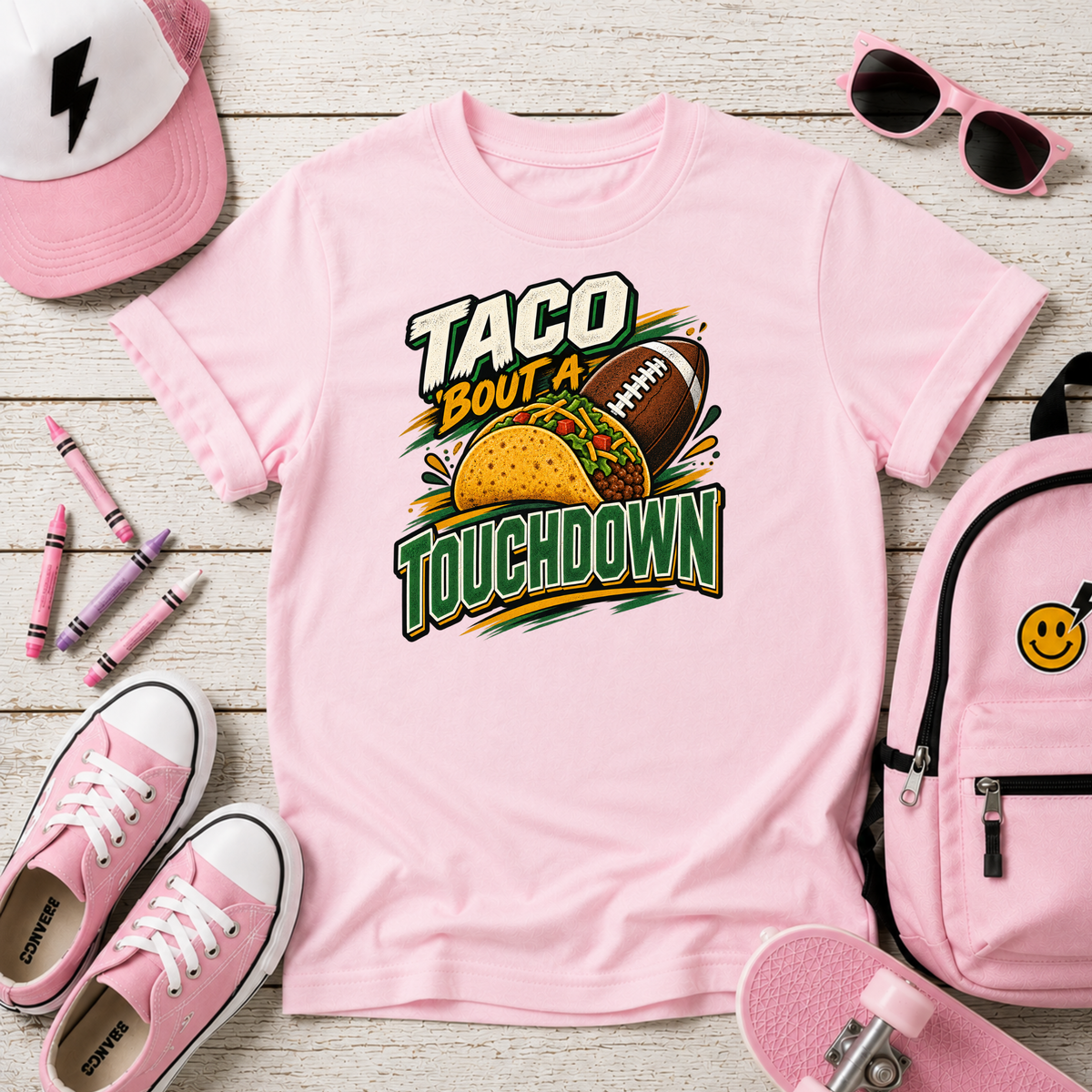 Kids Tee "Taco 'Bout a Touchdown" Football Taco Sports Graphic