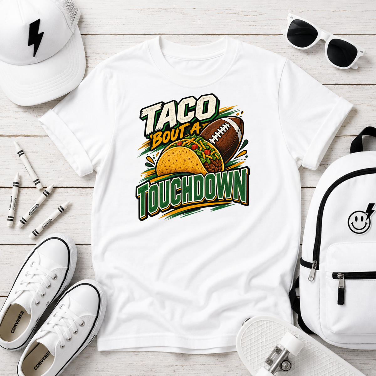 Kids Tee "Taco 'Bout a Touchdown" Football Taco Sports Graphic