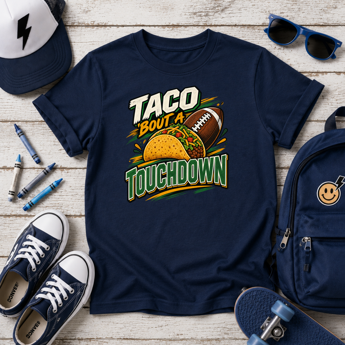 Kids Tee "Taco 'Bout a Touchdown" Football Taco Sports Graphic