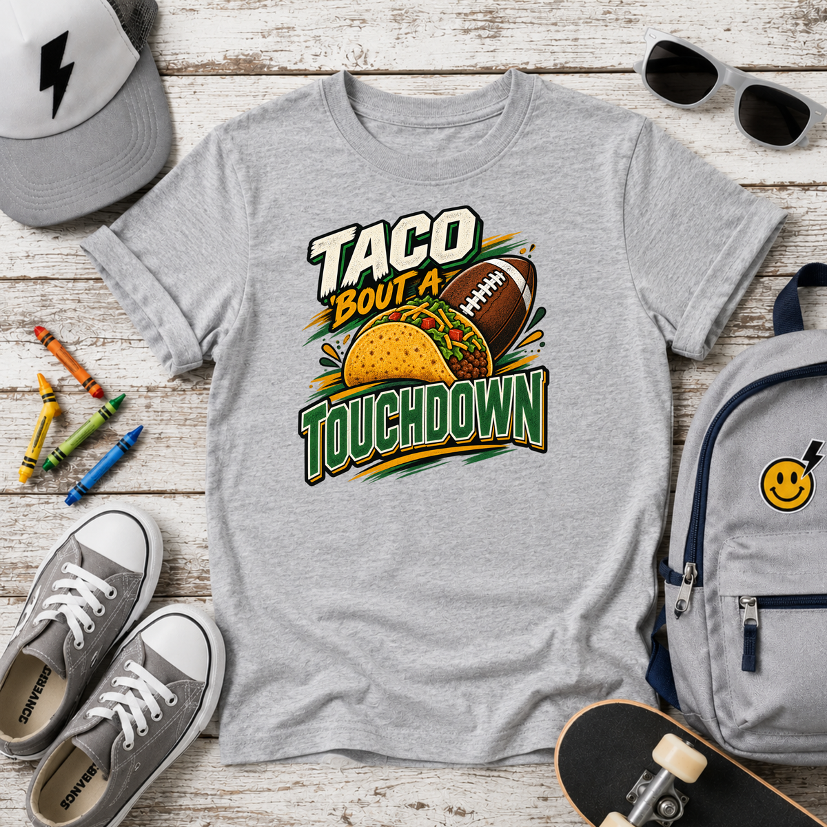 Kids Tee "Taco 'Bout a Touchdown" Football Taco Sports Graphic