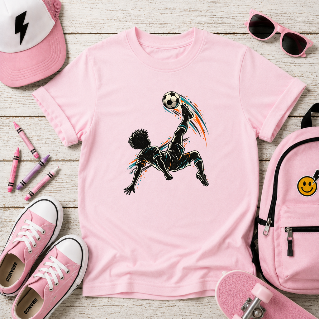 Kids Soccer T‑Shirt Bicycle Kick Silhouette I Sports Graphic Tee