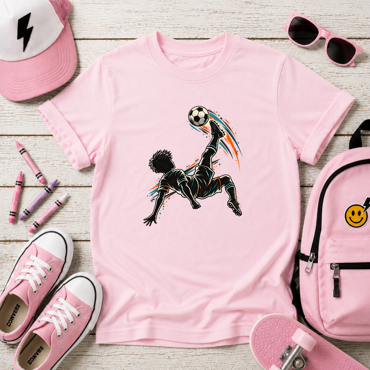 Kids Soccer T‑Shirt Bicycle Kick Silhouette I Sports Graphic Tee