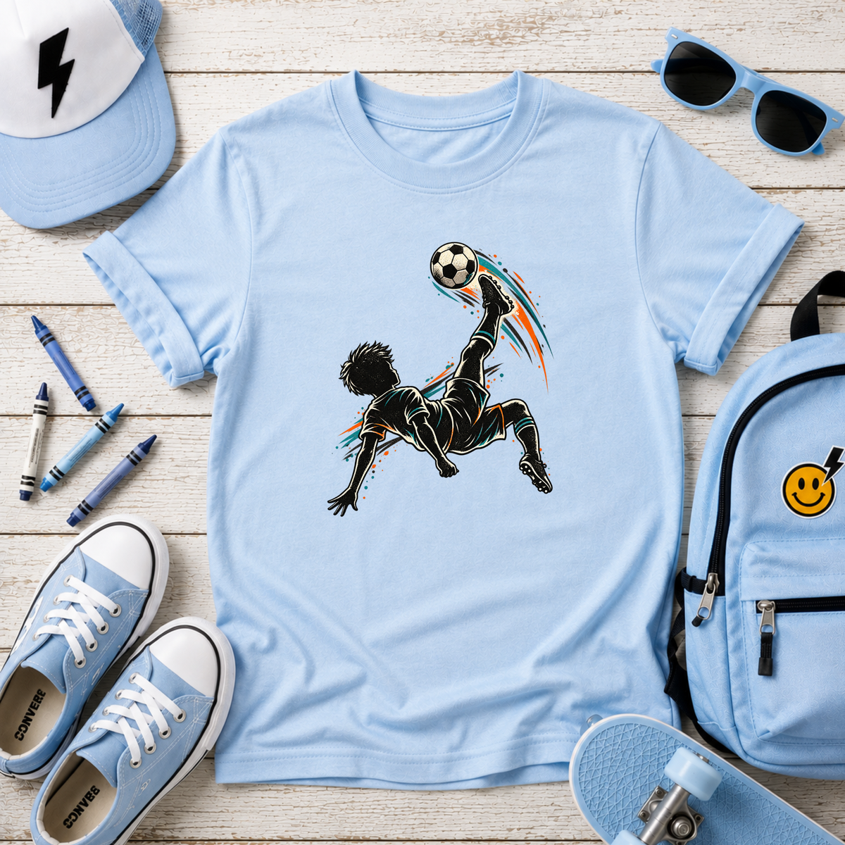 Kids Soccer T‑Shirt Bicycle Kick Silhouette I Sports Graphic Tee