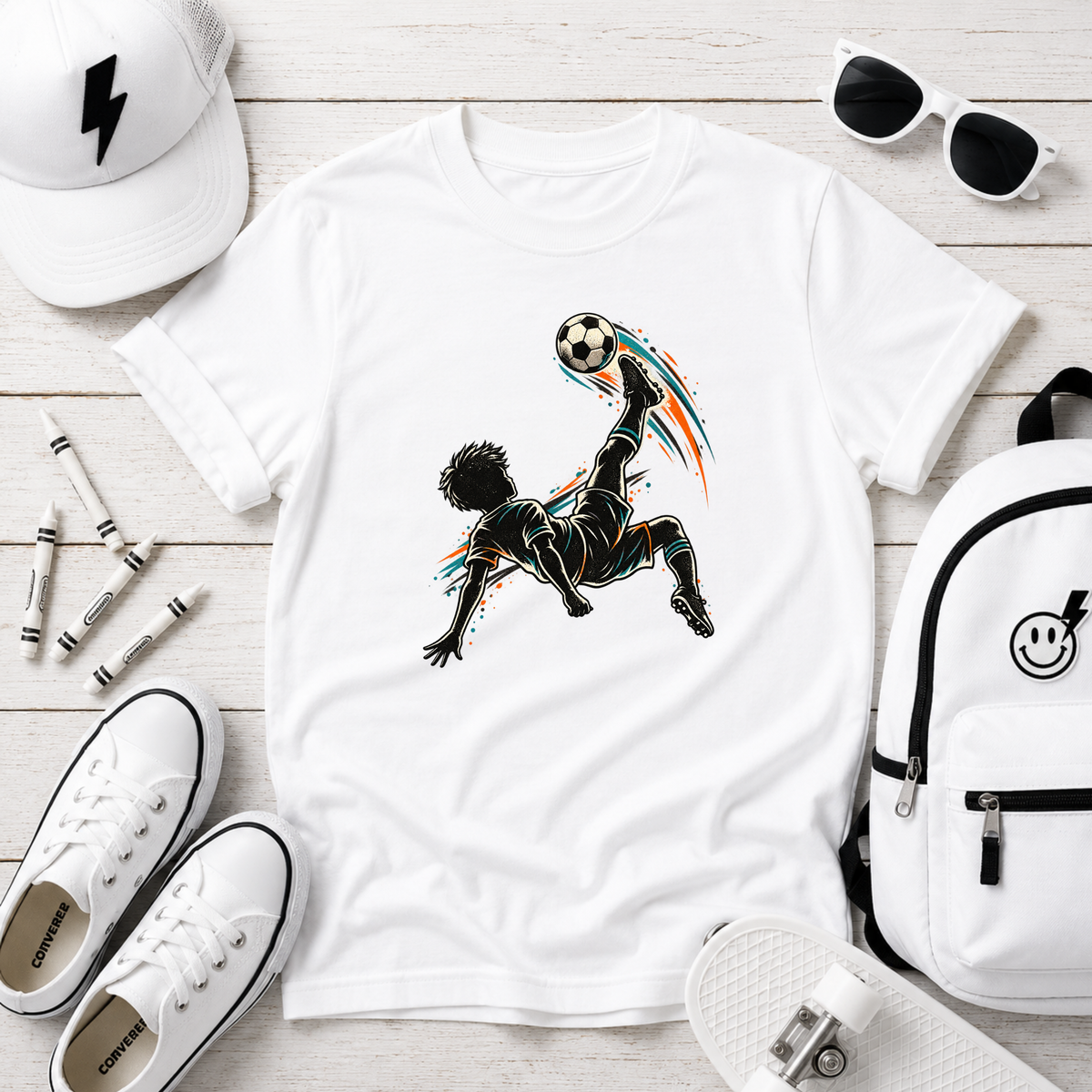 Kids Soccer T‑Shirt Bicycle Kick Silhouette I Sports Graphic Tee