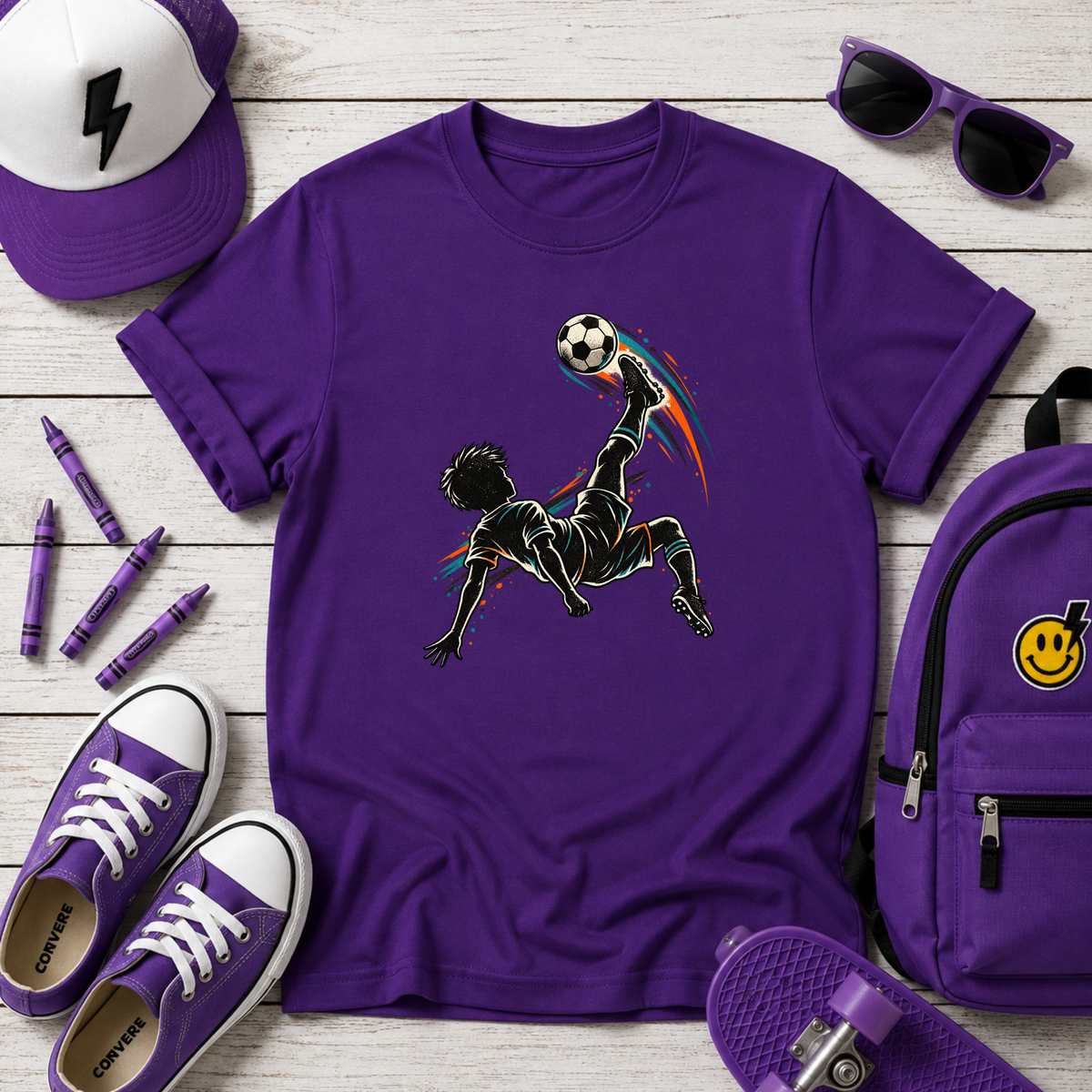 Kids Soccer T‑Shirt Bicycle Kick Silhouette I Sports Graphic Tee