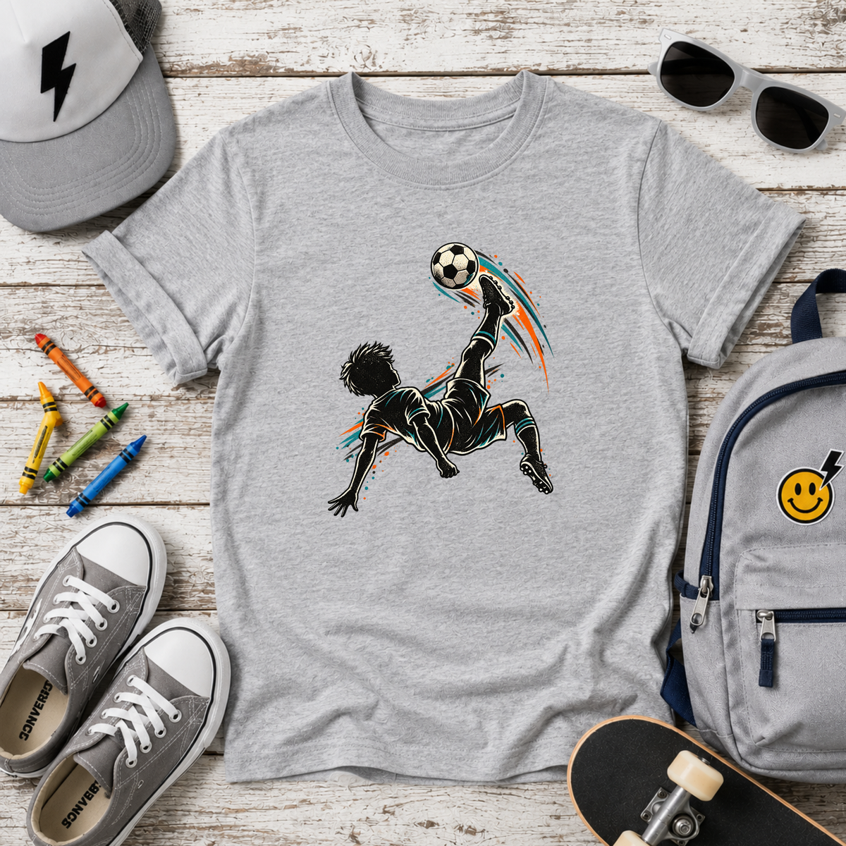Kids Soccer T‑Shirt Bicycle Kick Silhouette I Sports Graphic Tee