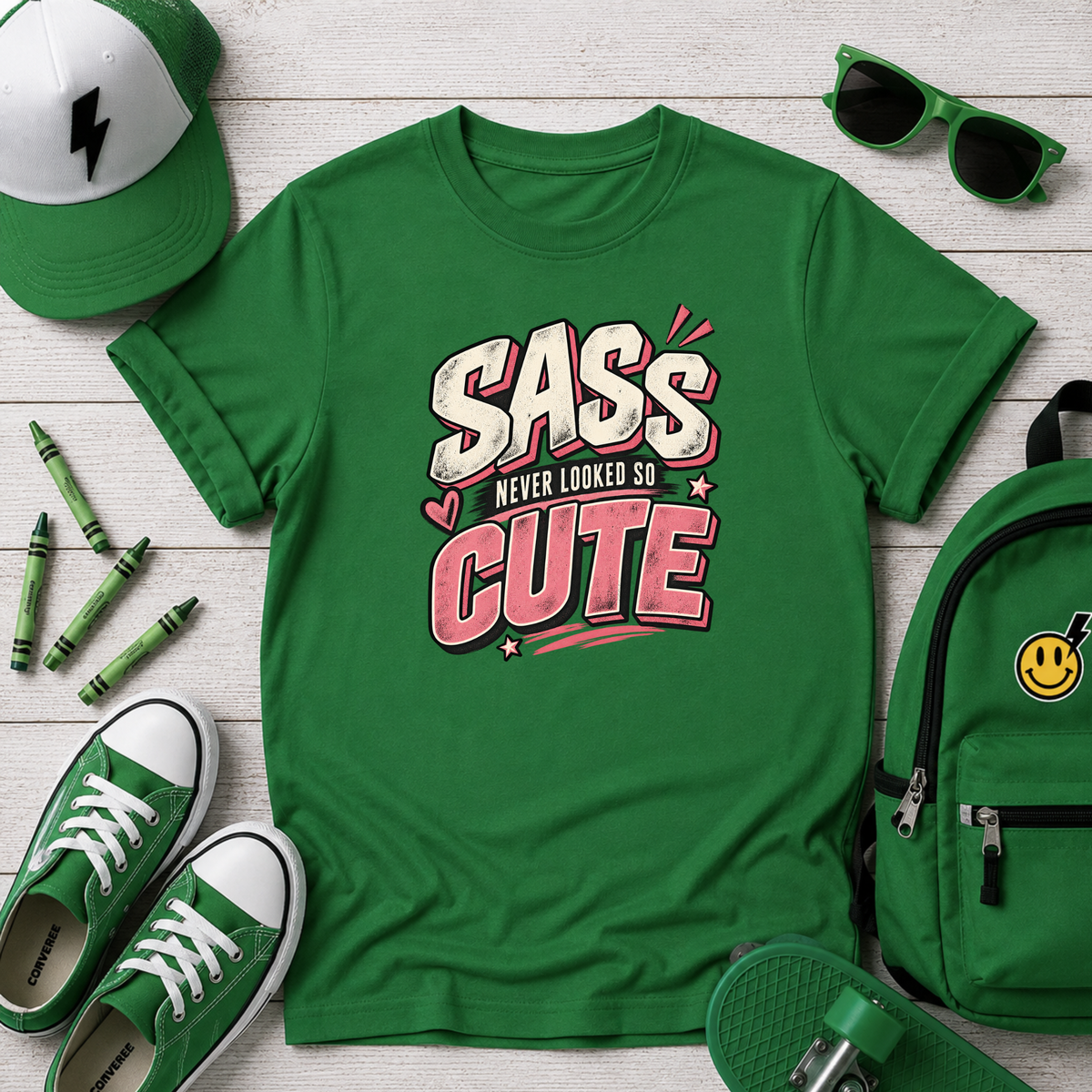 Kids T-Shirt "Sass Never Looked So Cute" Pink Retro Graphic
