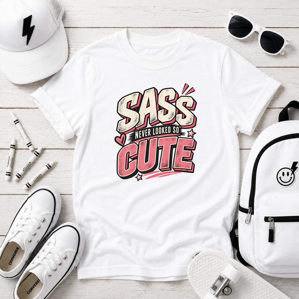 Kids T-Shirt "Sass Never Looked So Cute" Pink Retro Graphic