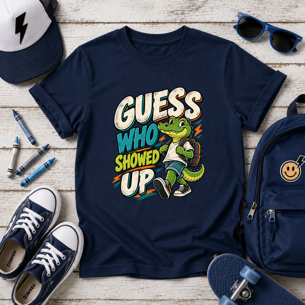 Kids Tee "Guess Who Showed Up" Dinosaur Graphic Shirt