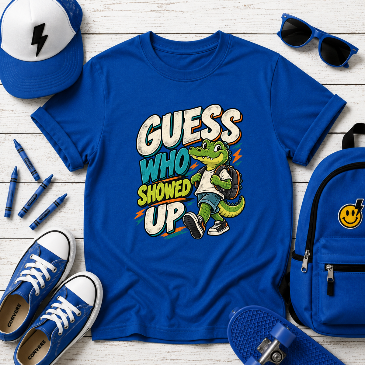 Kids Tee "Guess Who Showed Up" Dinosaur Graphic Shirt