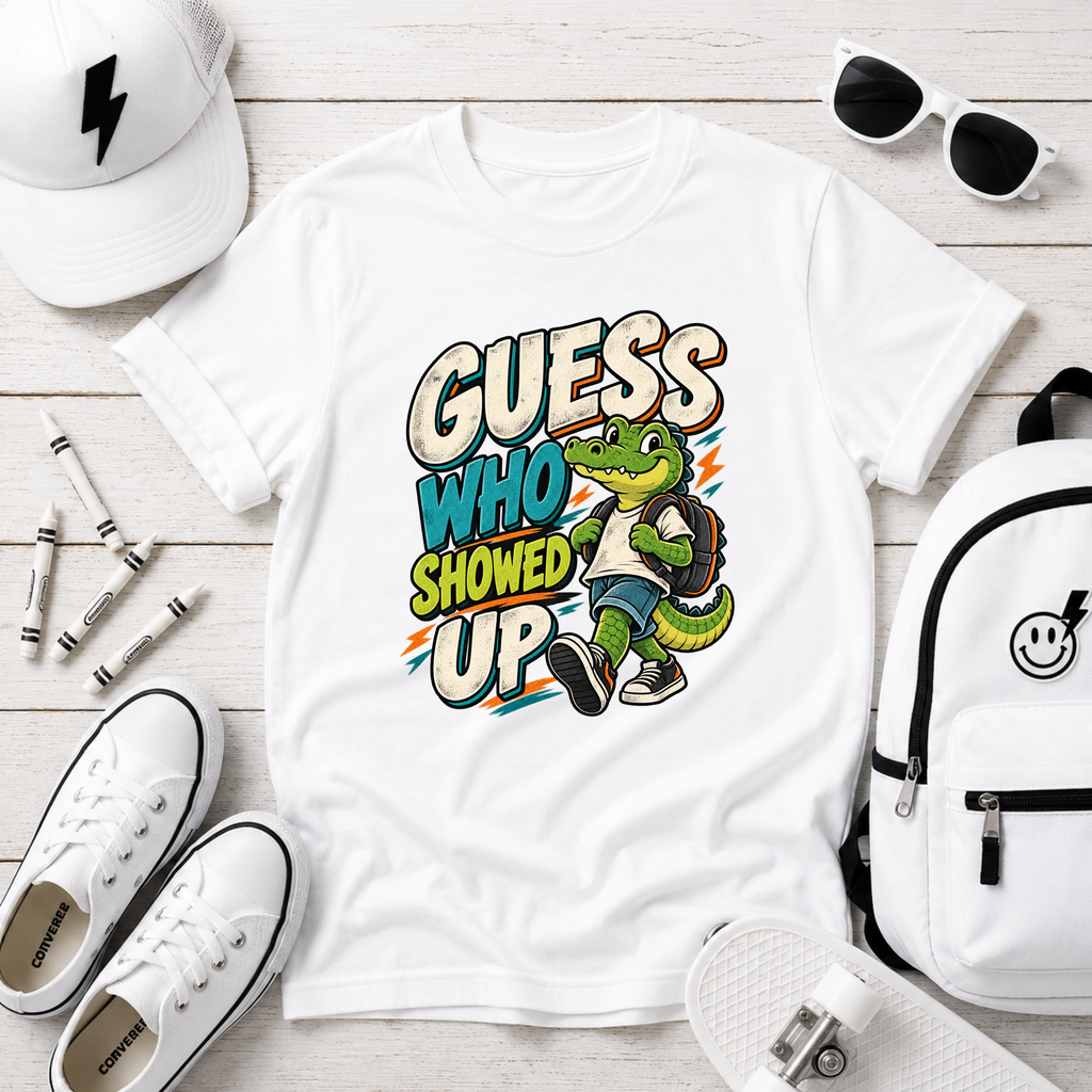 Kids Tee "Guess Who Showed Up" Dinosaur Graphic Shirt