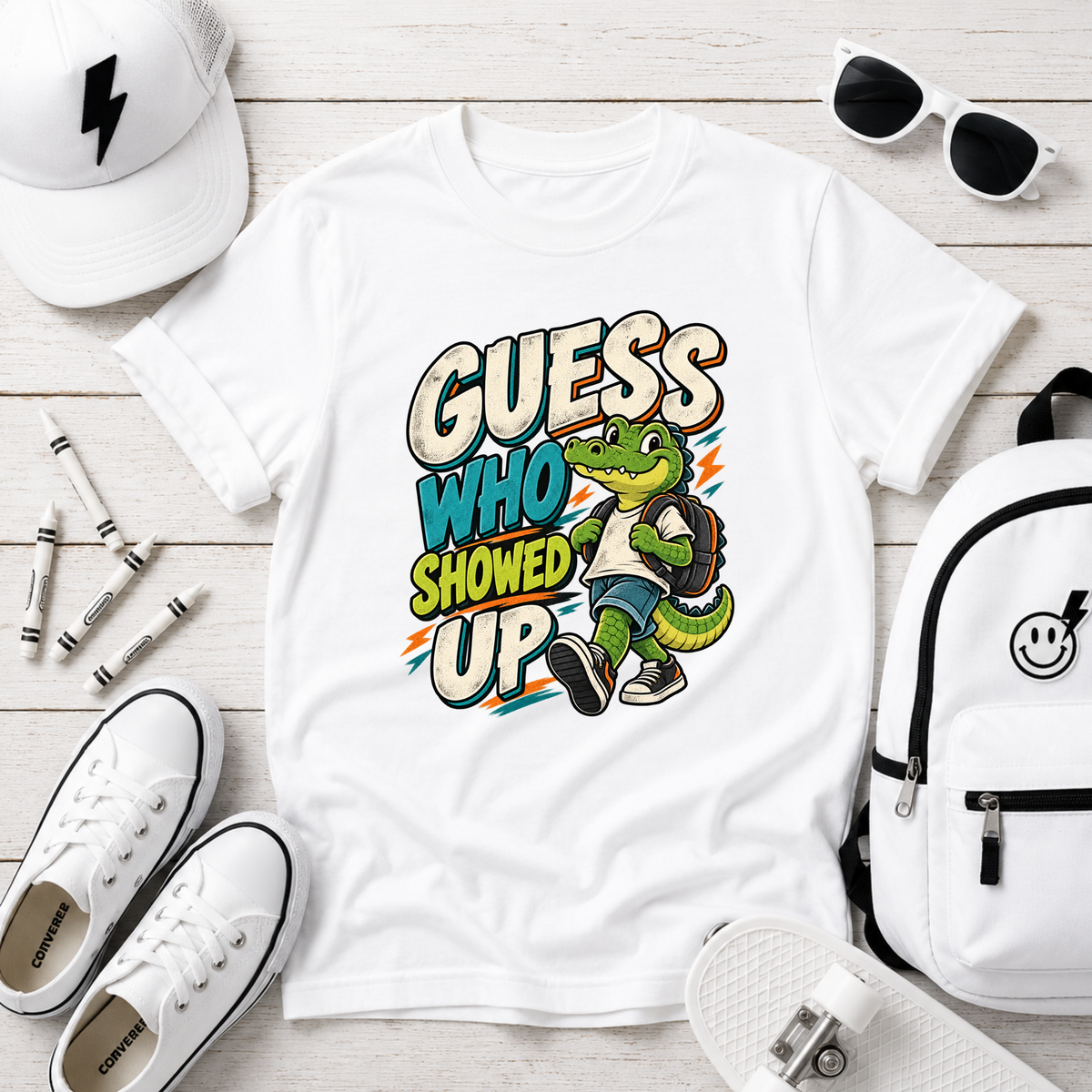 Kids Tee "Guess Who Showed Up" Dinosaur Graphic Shirt